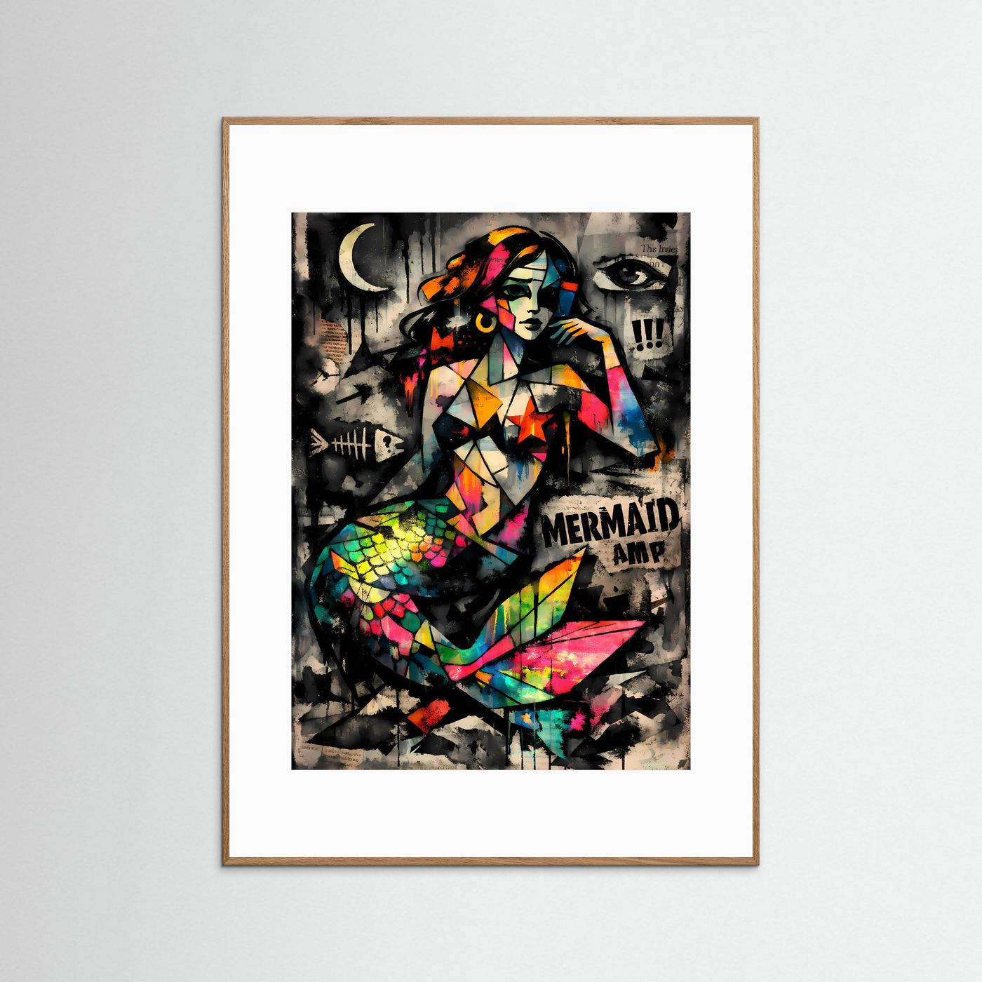 The Pop Art Mermaid | Luxuriöses Meerjungfrauen Poster Bunt & Dunkel | Abstraktes Kunstposter Hochformat