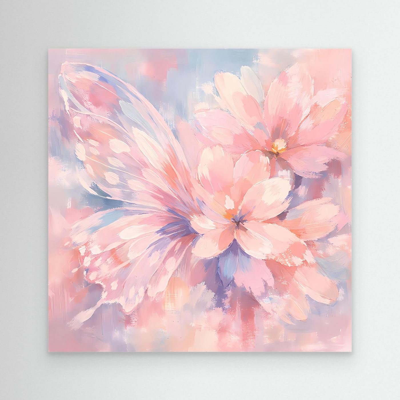 Leinwandbild mit pastellfarbenen Schmetterlingsblüten in Aquarelloptik, ohne Rahmen