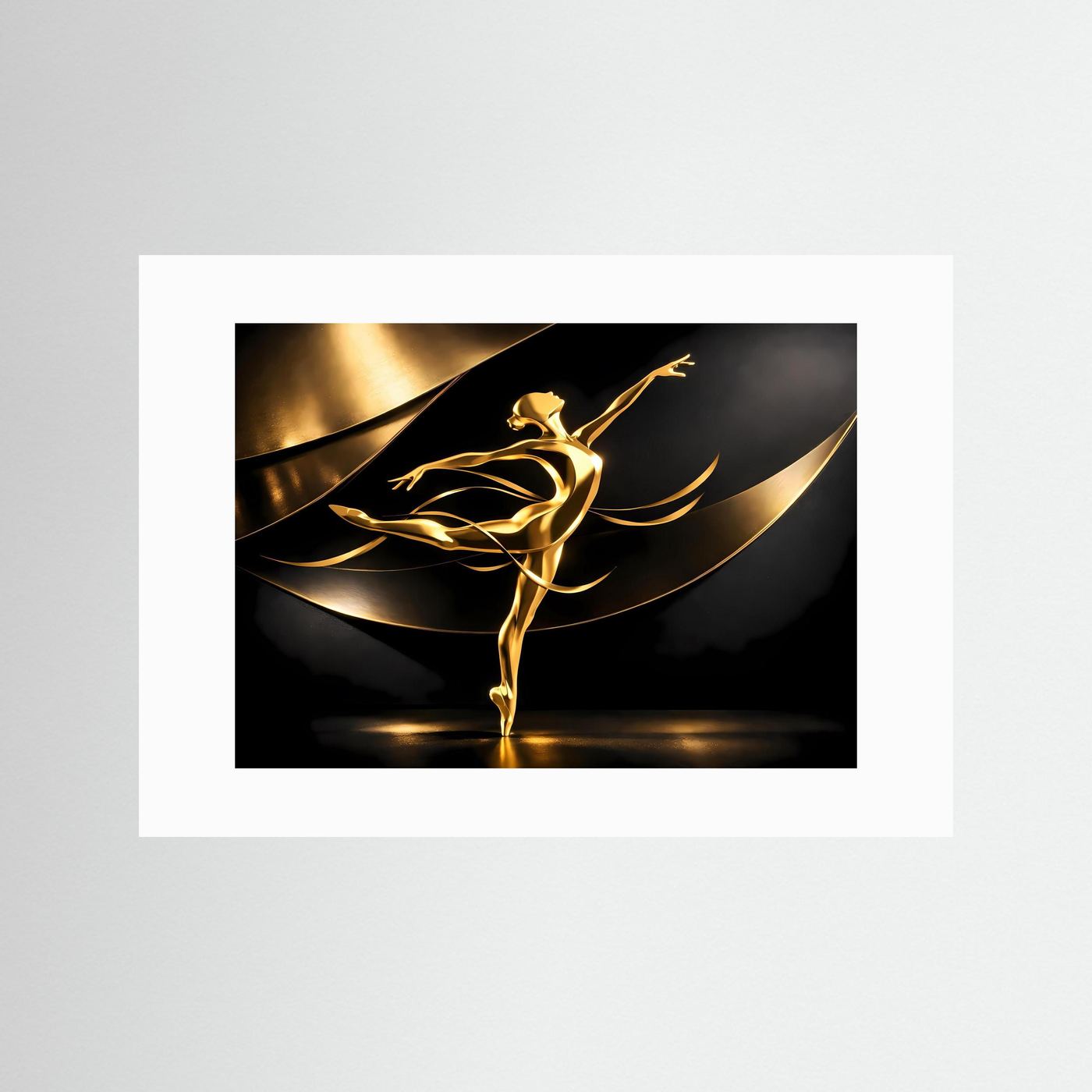 Goldenes Ballerina-Wandbild mit abstrakten Linien, mit weißem Rand