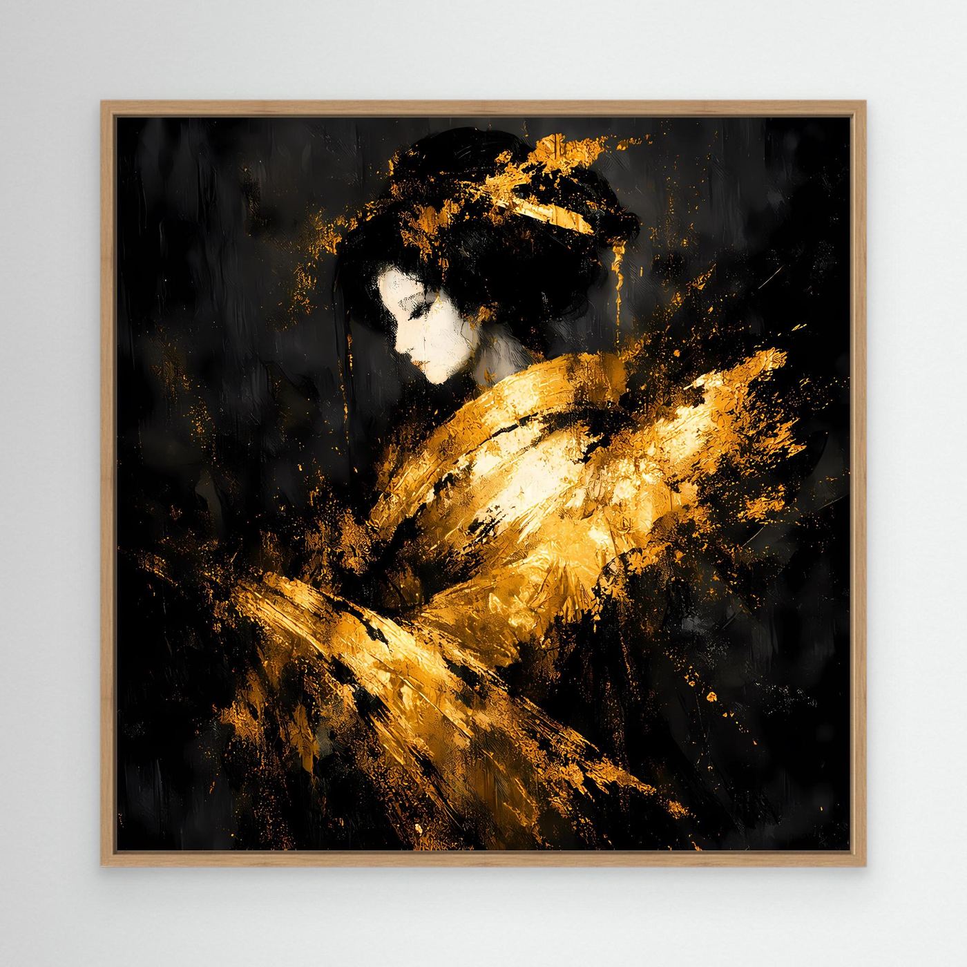 Leinwand Elegante Goldene Geisha | Abstraktes Asiatisches Wandbild