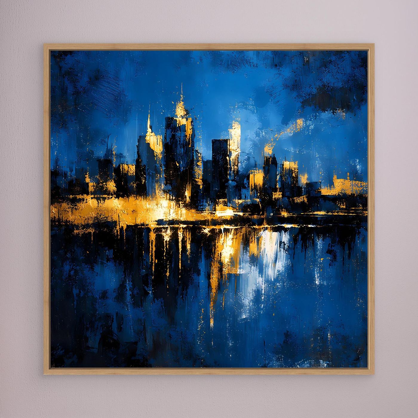 Leinwand Goldene Skyline bei Nacht | Modernes Abstraktes New York Wandbild