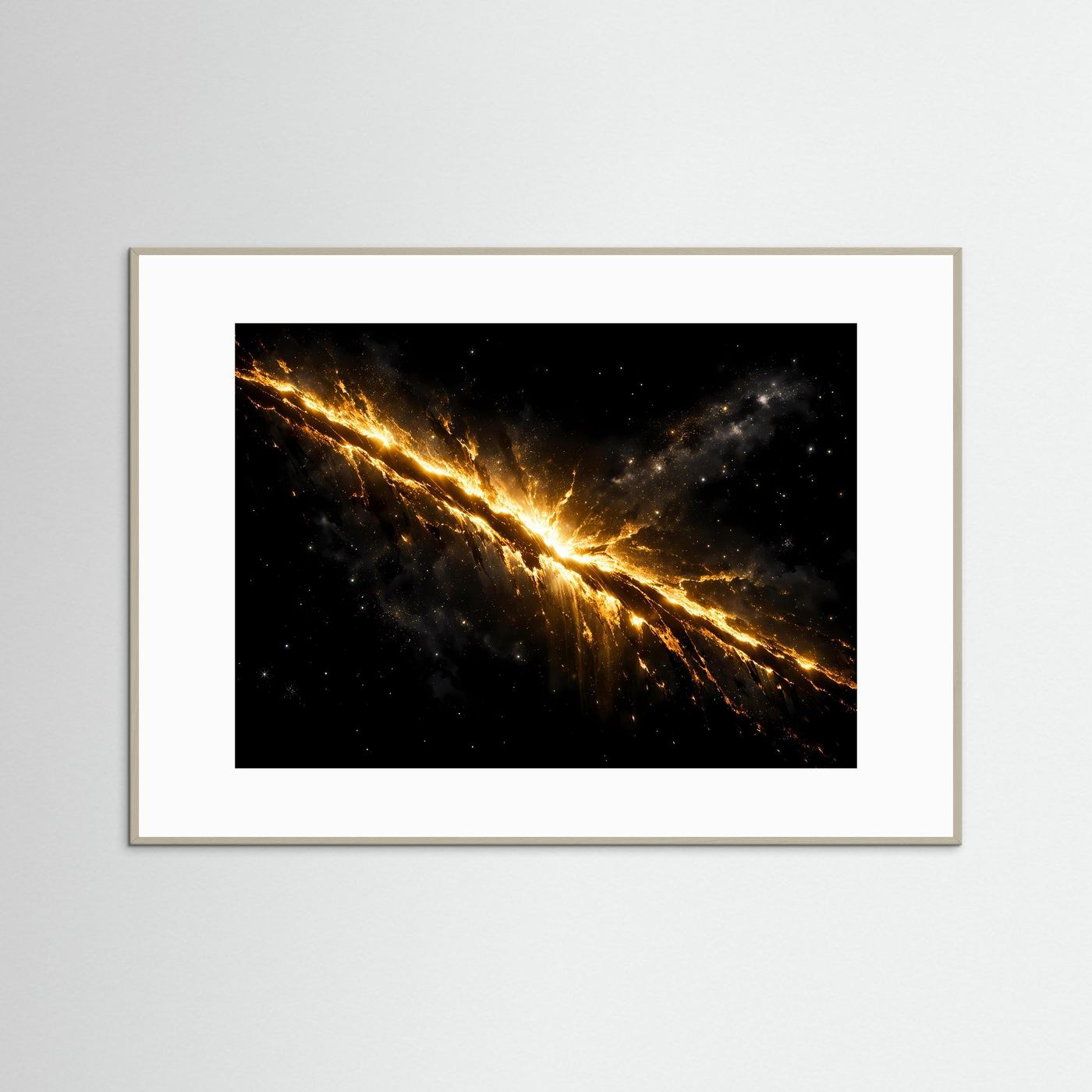 Glühender Goldener Kosmosriss | Astronomie Kunst & Feuriges Weltall Wandbild Querformat