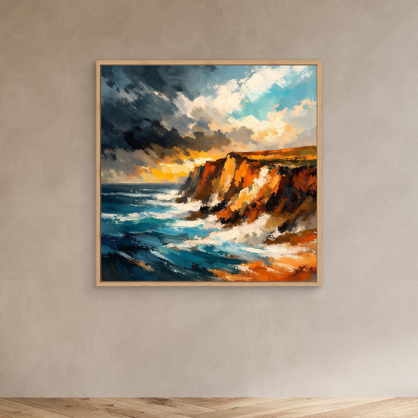 Premium Leinwand Dramatische Steilküste am Ozean | Abstraktes Klippen Wandbild stürmisch