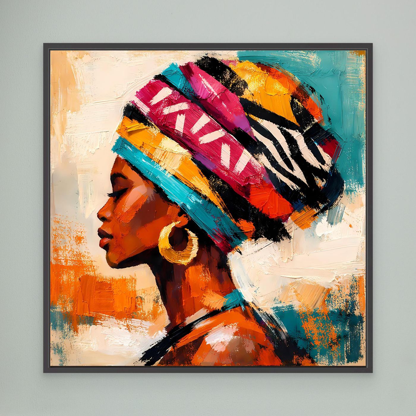 Leinwand Afrikanische Schönheit mit Kopftuch | Abstraktes Modern Art Porträt Wandbild