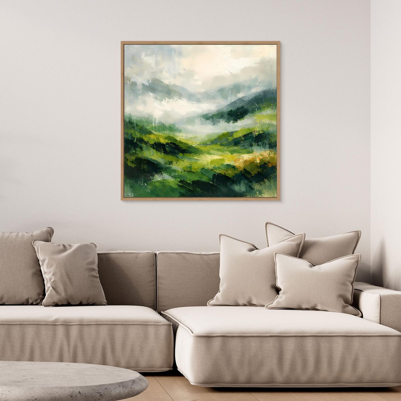 Leinwand Abstraktes Hügellandschaft Gemälde | Modernes Grünes Tal Wandbild Natur