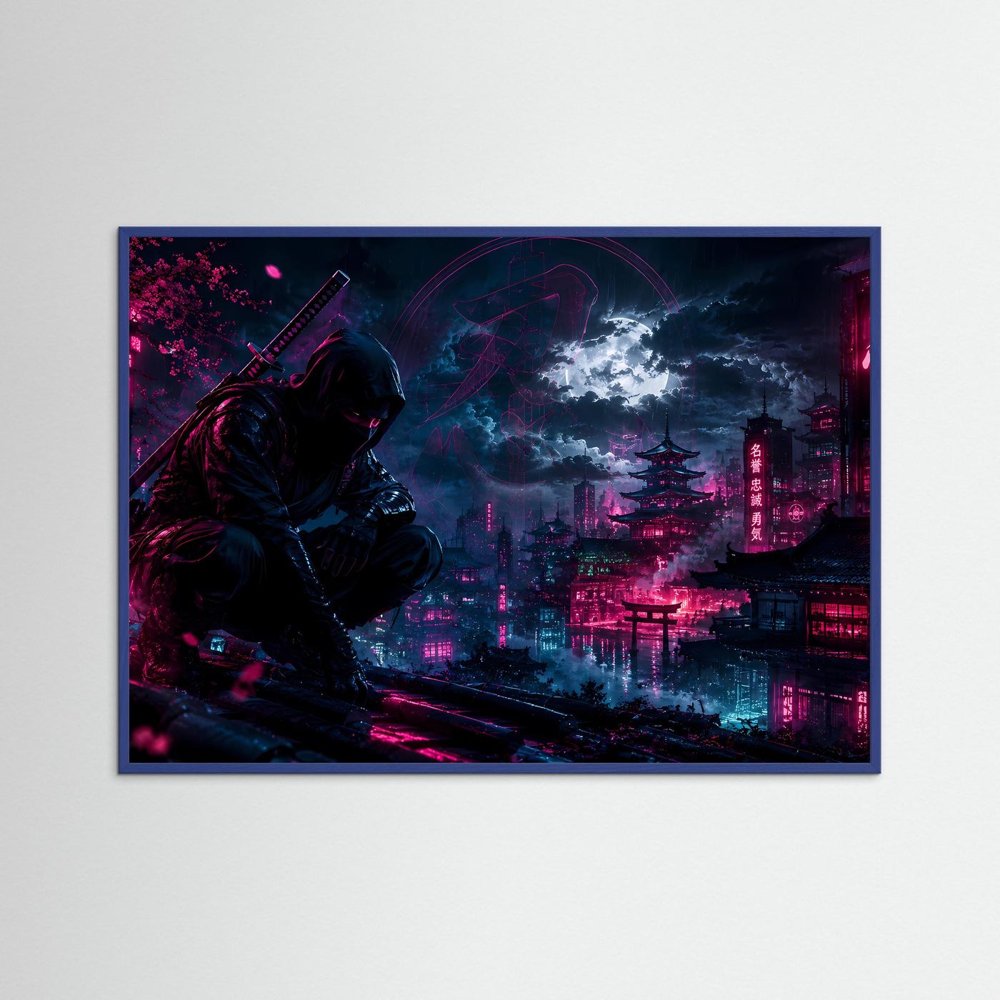 Neon Ninja bei Nacht | Futuristisches Japan in Pink & Blau