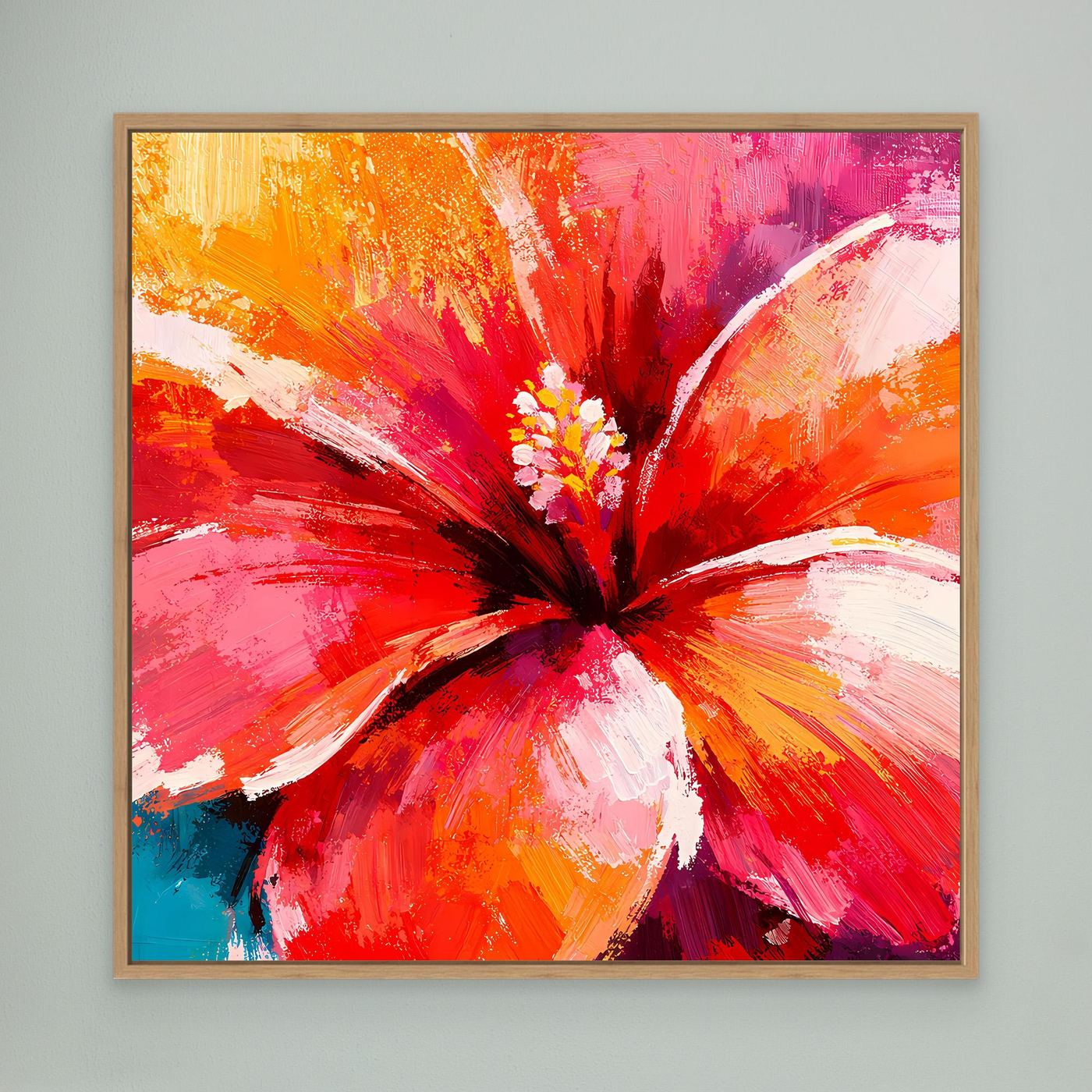 Leinwand Abstraktes Hibiskus Blütenbild | Modernes Tropen Wandbild Rot Pink