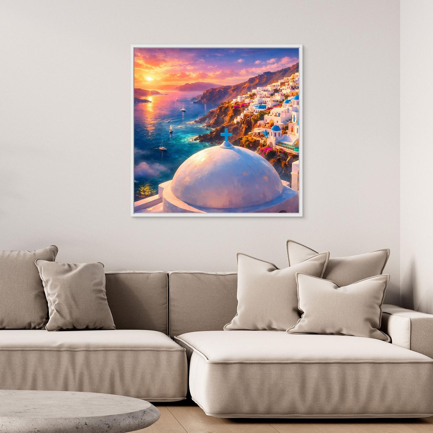 Leinwandbild Traumhaftes Santorini bei Sonnenuntergang | Maritimes Urlaubsflair