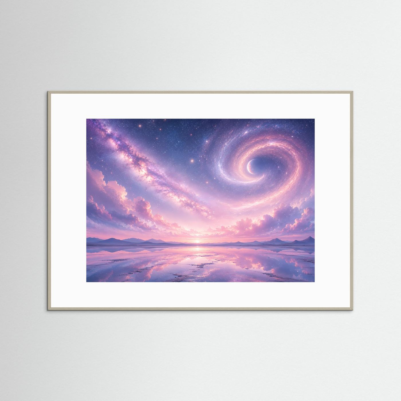 Pastell Galaxie Poster | Magischer Sternenhimmel mit Spiralnebel | Traumhafte Kosmos Wandkunst in Rosa & Lavendel