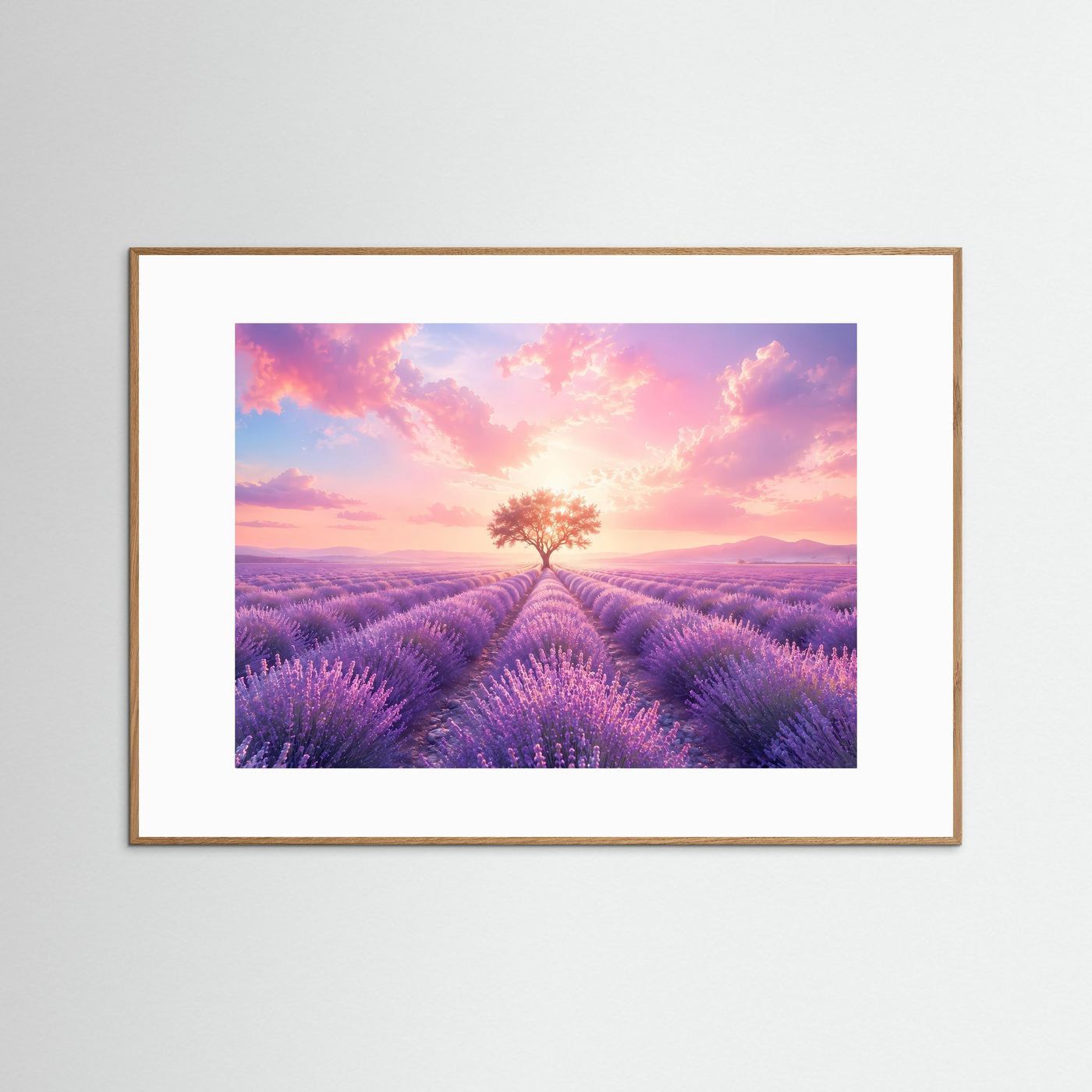 Lavendelfeld Poster | Sonnenuntergang Landschaft | Baum des Lebens Wandbild | Provence Natur Kunst | Romantischer Fine Art Print
