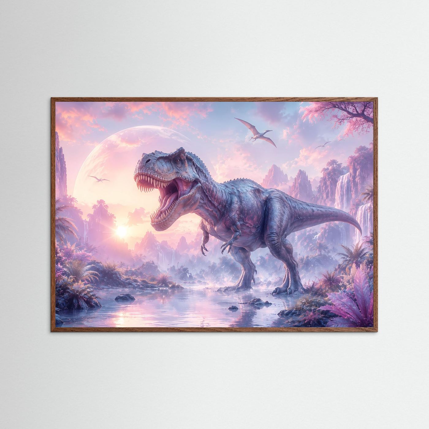 T-Rex im Pastell-Dschungel | Fantastische Dinosaurier Landschaft
