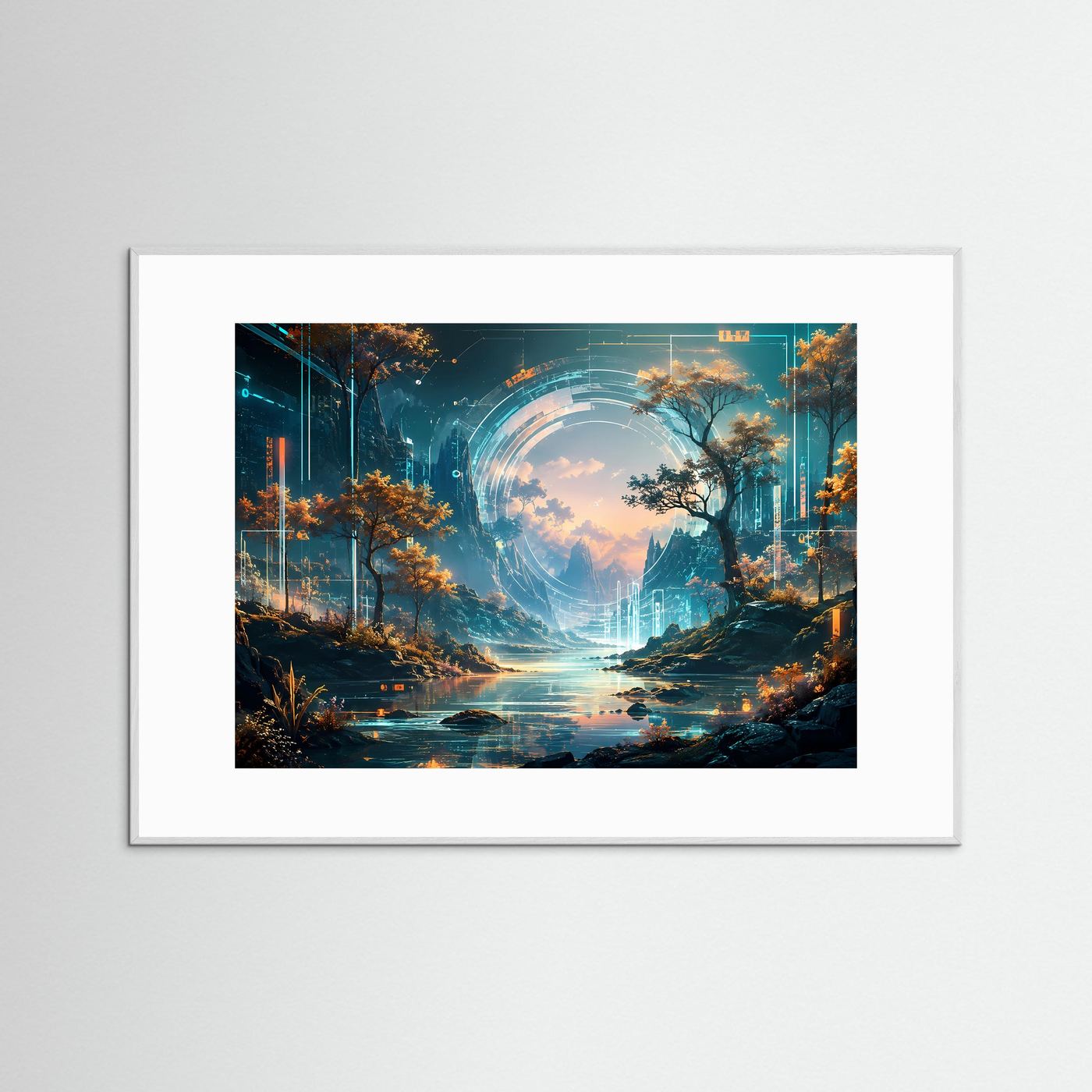 Futuristische Landschaft Poster | Sci-Fi Natur Wandkunst | Cyber Fantasy Panorama | Abstrakte Digital Art | Modernes Premium Leinwandbild