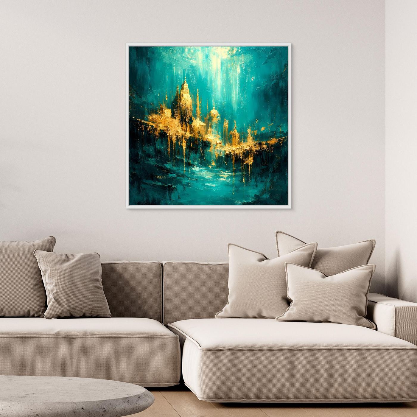 Leinwand Magische Goldene Stadt Atlantis | Abstraktes Unterwasser Wandbild