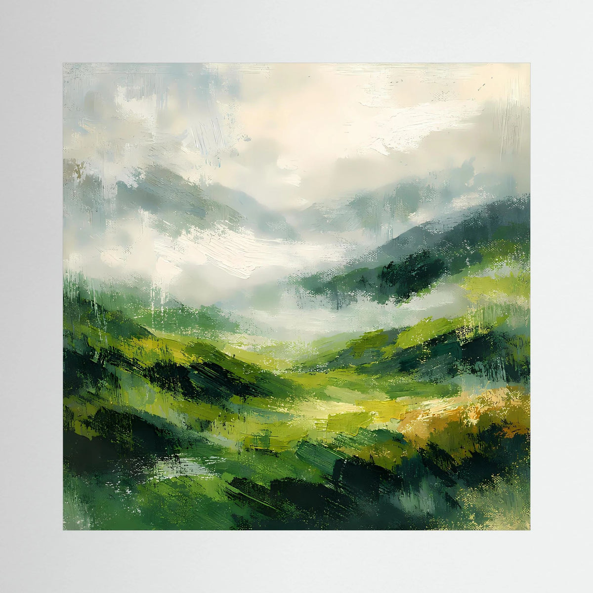 Leinwand Abstraktes Hügellandschaft Gemälde | Modernes Grünes Tal Wandbild Natur