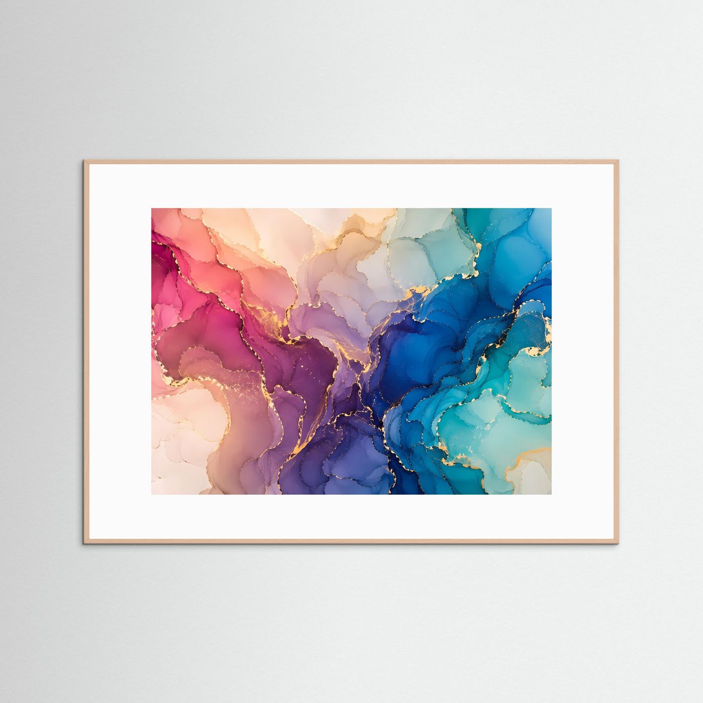 Abstrakte Alkoholtinte Wandbild | Blau Pink Gold Kunst | Fluid Art Poster | Moderne Leinwand | Luxus Marmor Wall Art | Alcohol Ink Dekoration