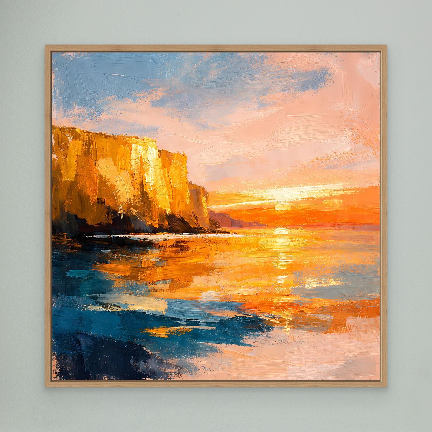 Leinwand Goldener Sonnenuntergang an der Steilküste | Abstraktes Meeres Wandbild