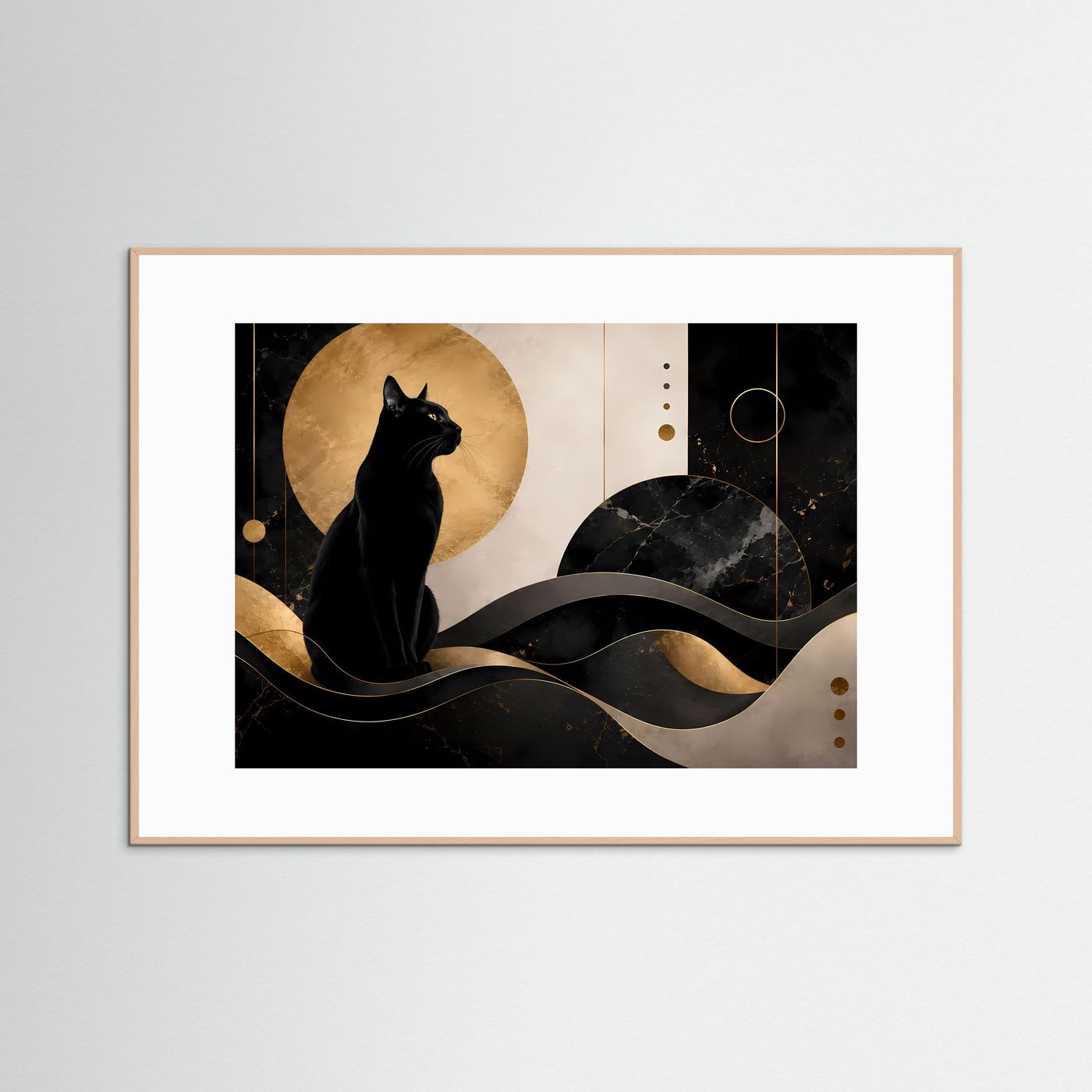 Schwarze Katze in Gold & Schwarz | Elegante abstrakte Katzenkunst
