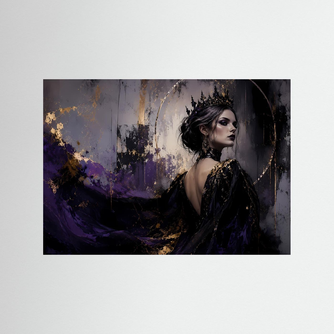 Gothic Queen & Dunkle Eleganz | Fantasy Königin Poster mit Gold- und Violett-Akzenten