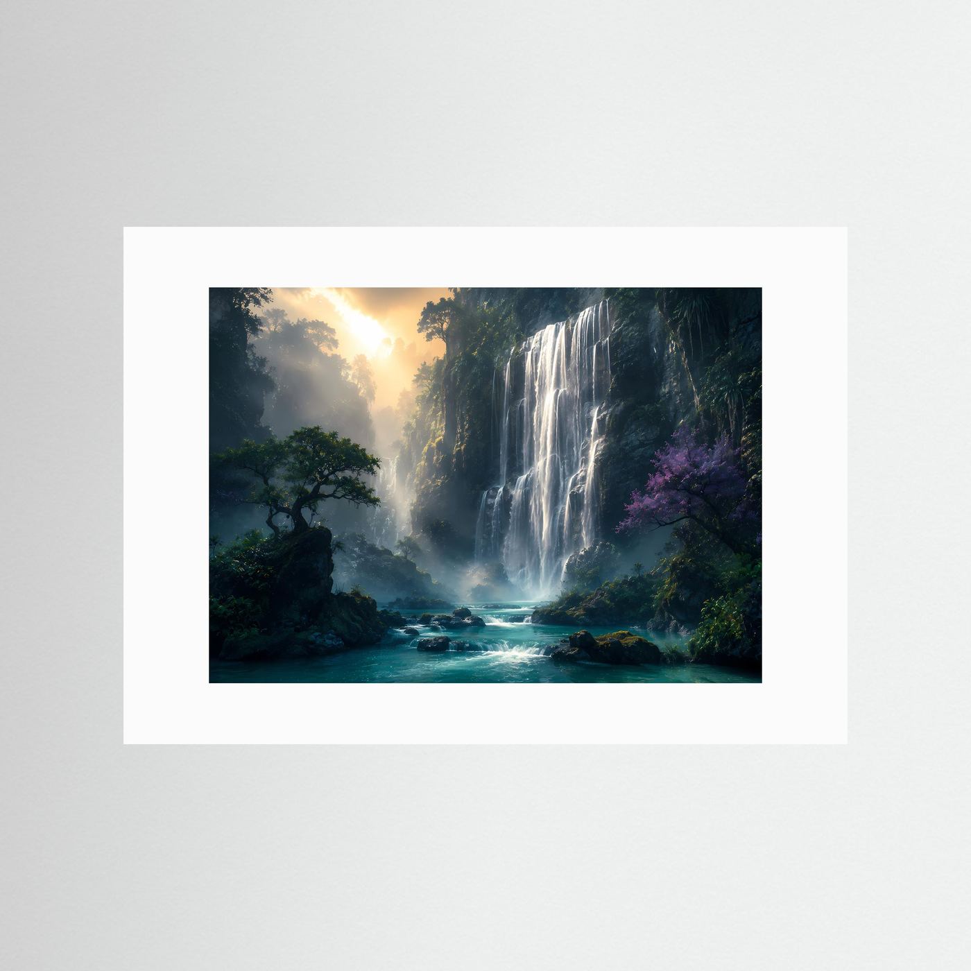 Wasserfall Poster | Mystischer Wasserfall im Regenwald | Traumhafte Natur Landschaft Wandkunst | Premium Leinwandbild | Elegante Wall Art
