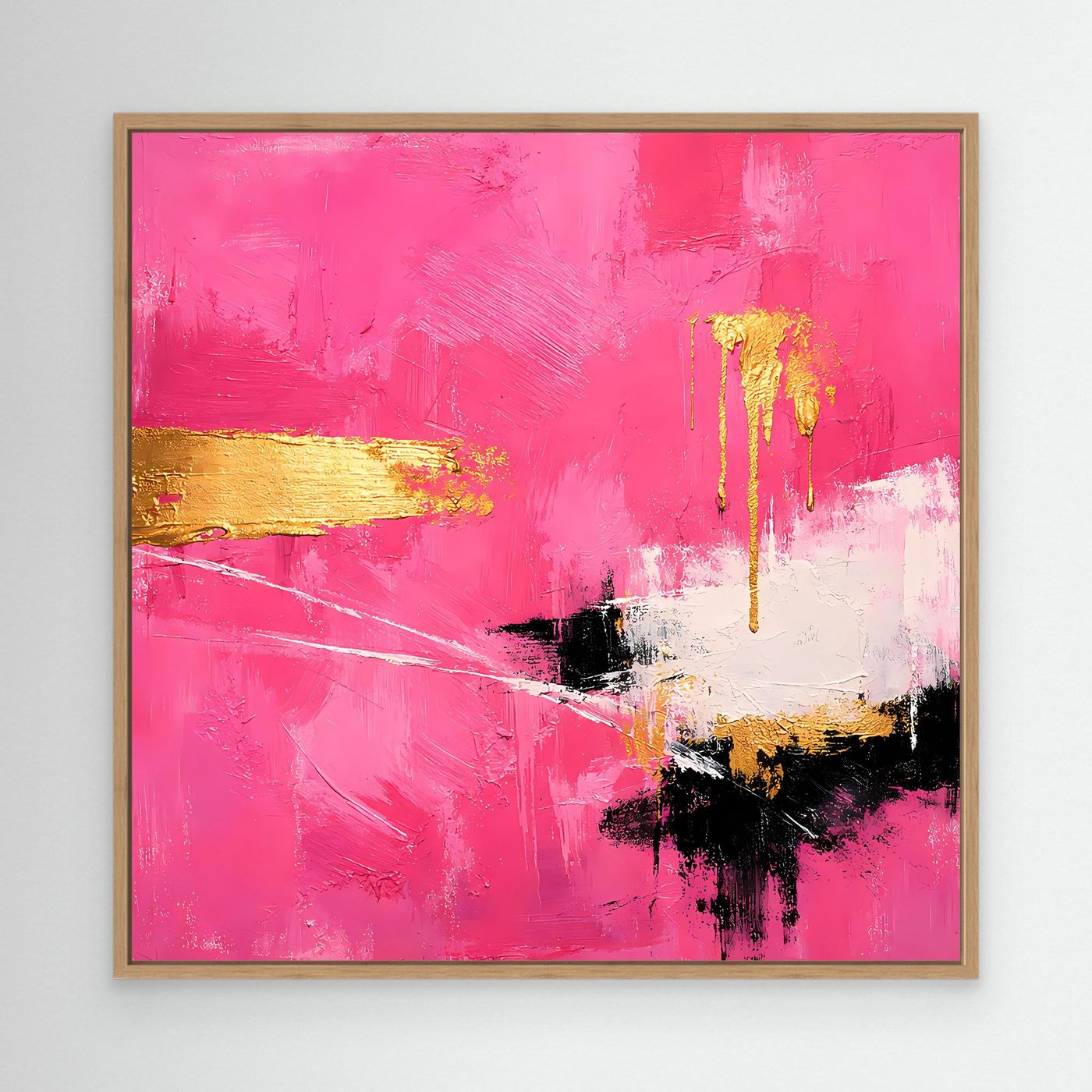 Leinwand Abstraktes Farbenspiel in Pink und Gold | Modernes Expressionistisches Wandbild