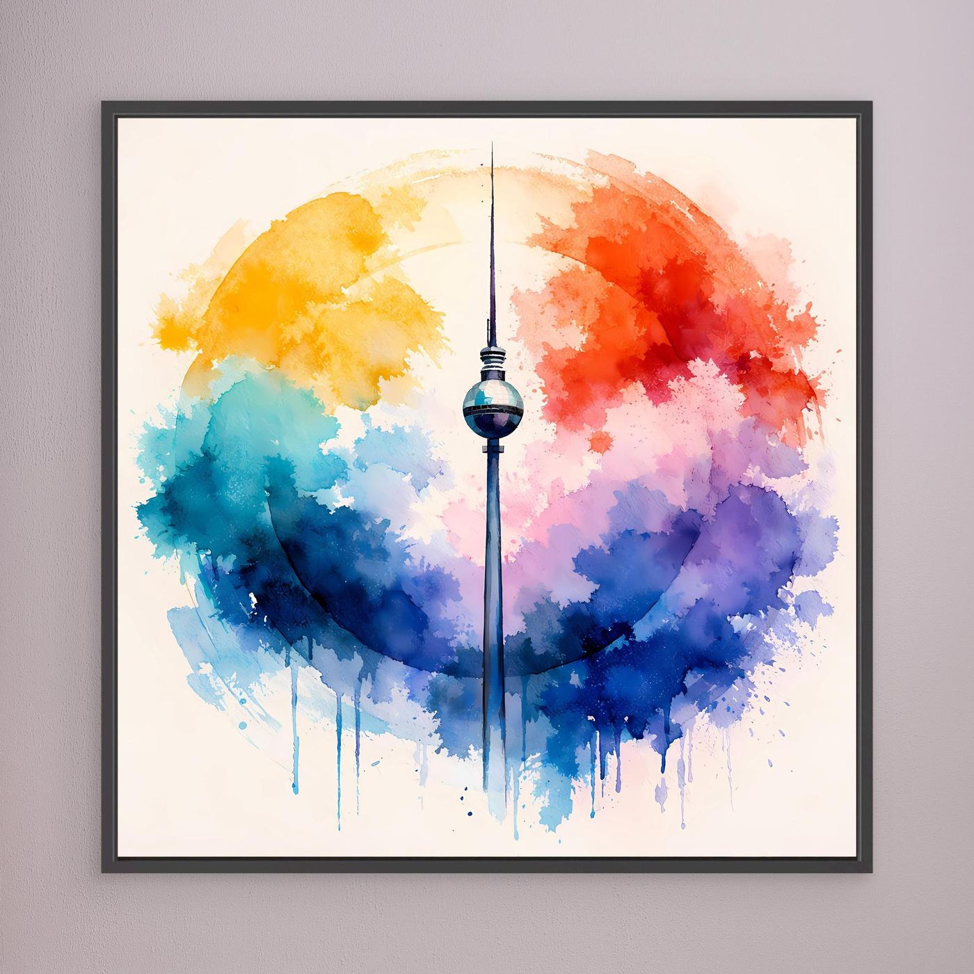 Leinwand Berliner Fernsehturm | Abstraktes Aquarell‑Wolken Wandbild