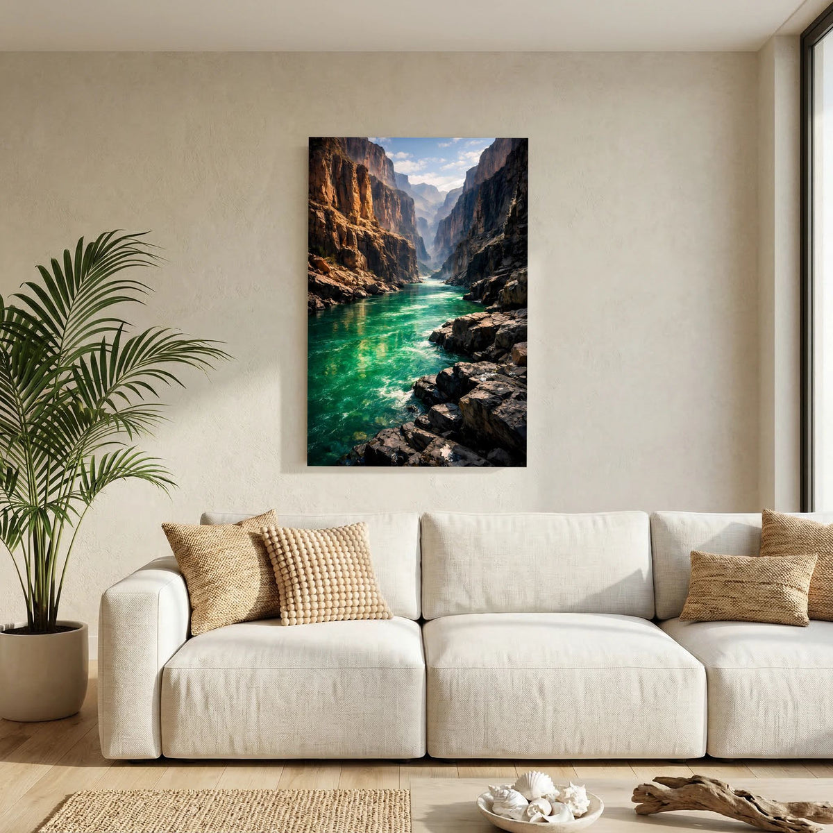Hochformatiges Wandposter mit Blick in die Schlucht: türkisgrünes Wasser zwischen Felsen