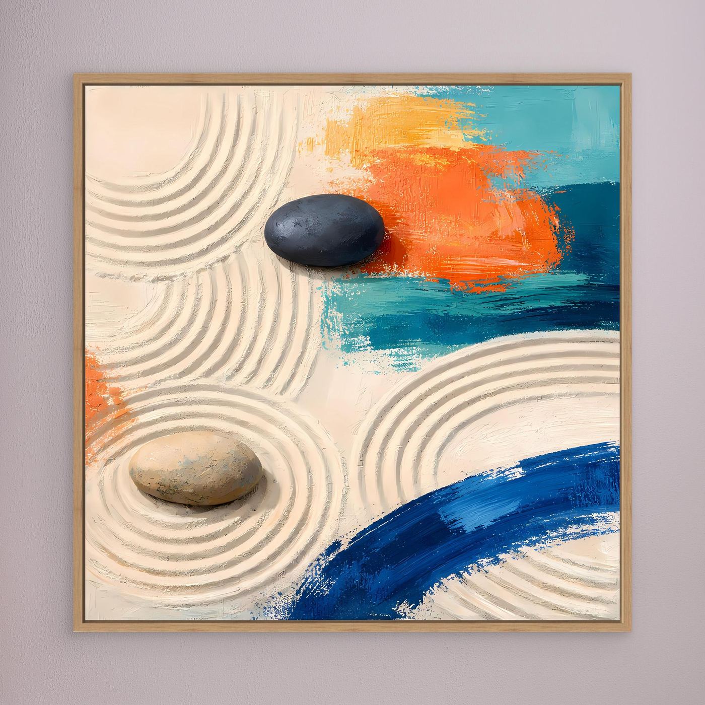Leinwand Moderner Zen-Garten mit Steinen | Abstraktes Wandbild auf echter Leinwand