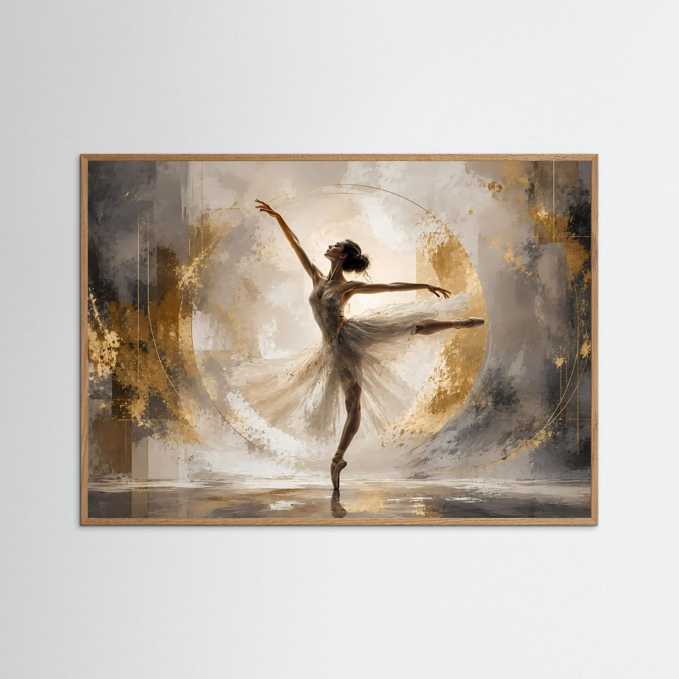 Elegante Ballerina im Goldrausch | Modernes Tänzerin & abstrakte Kunst Poster Querformat
