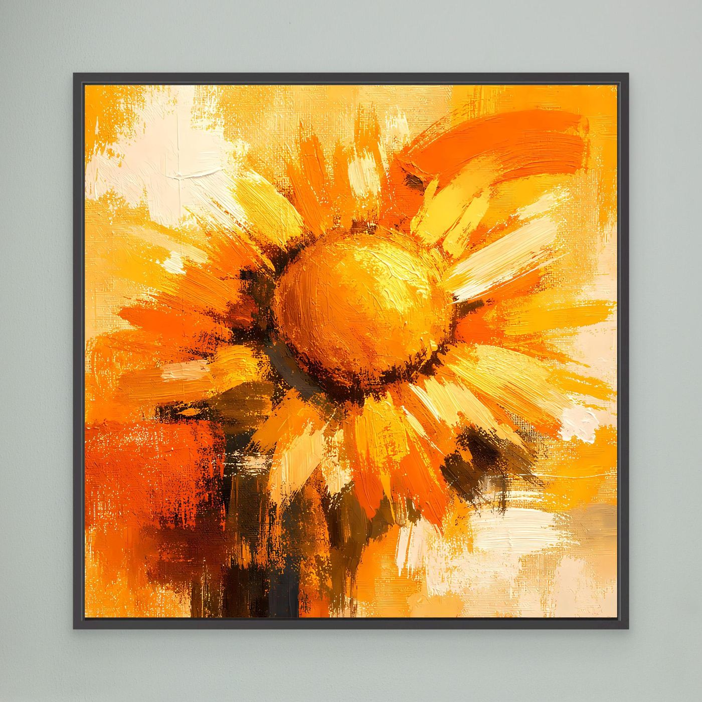 Leinwand Abstraktes Sonnenblumen Gemälde | Modernes Florales Wandbild Gelb Orange