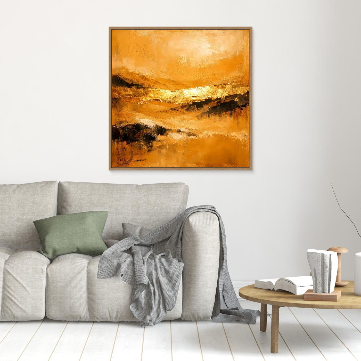 Leinwand Abstrakte Landschaft in Gold und Ocker | Modernes Elegantes Natur Wandbild