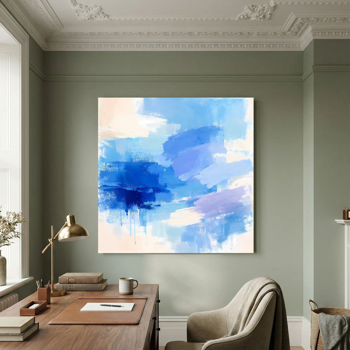 Leinwand Abstrakte Blaue Pinselstriche | Modernes Minimalistisches Wandbild Meer
