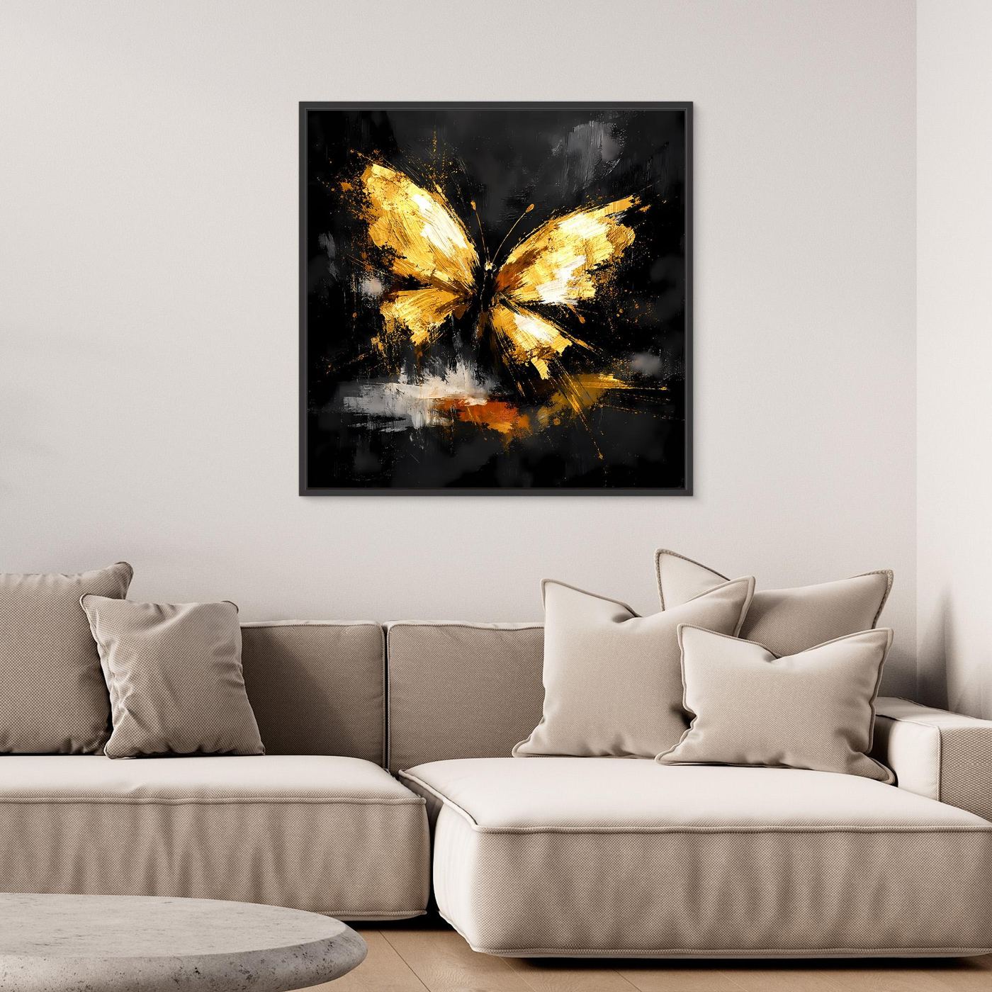 Leinwand Goldener Schmetterling Abstrakt | Modernes Insekten Wandbild Schwarz Gold