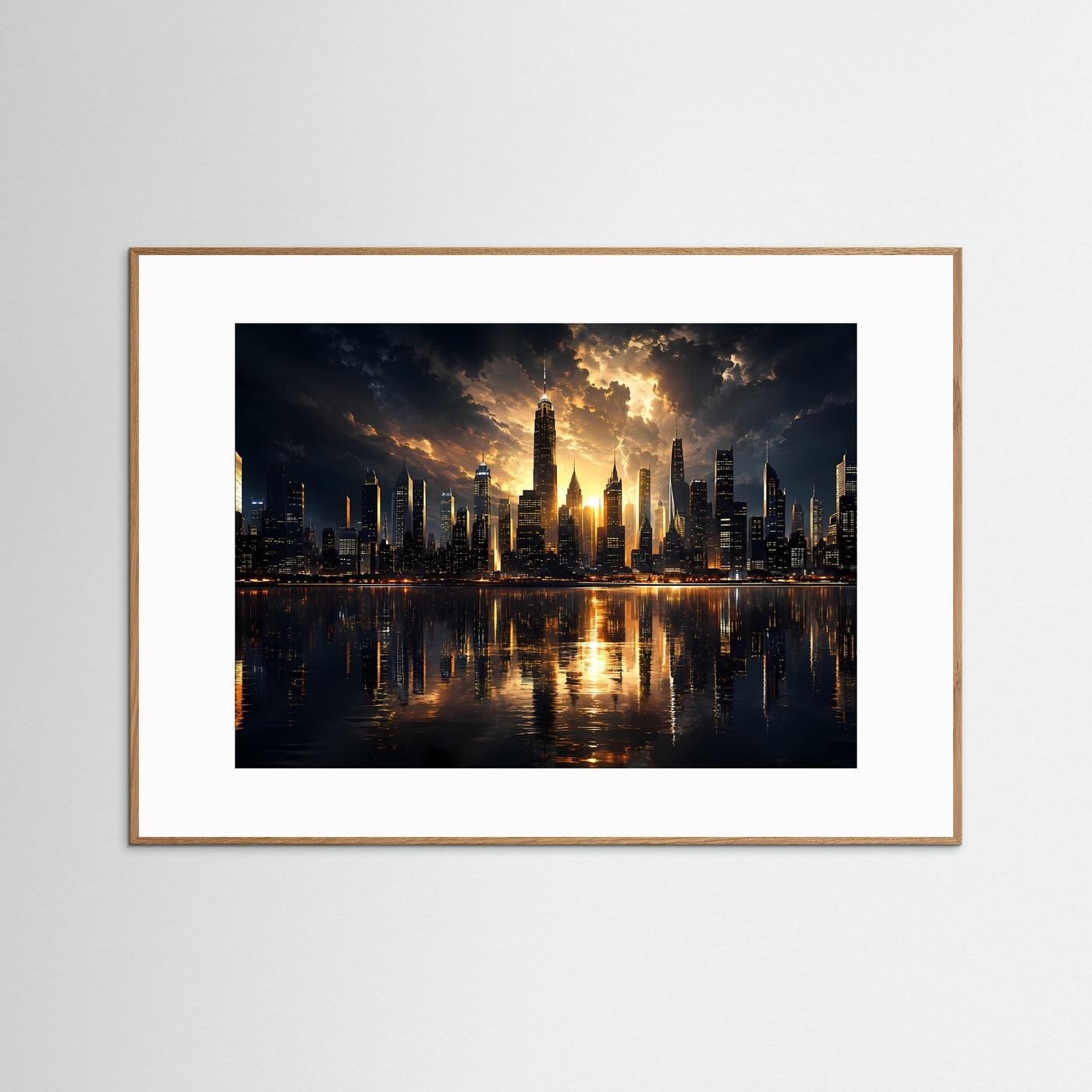 Skyline Poster Gold Schwarz | Moderne Wolkenkratzer bei Sonnenuntergang | City Skyline Wandbild | Luxus Architektur | Leinwand | Premium Wall Art
