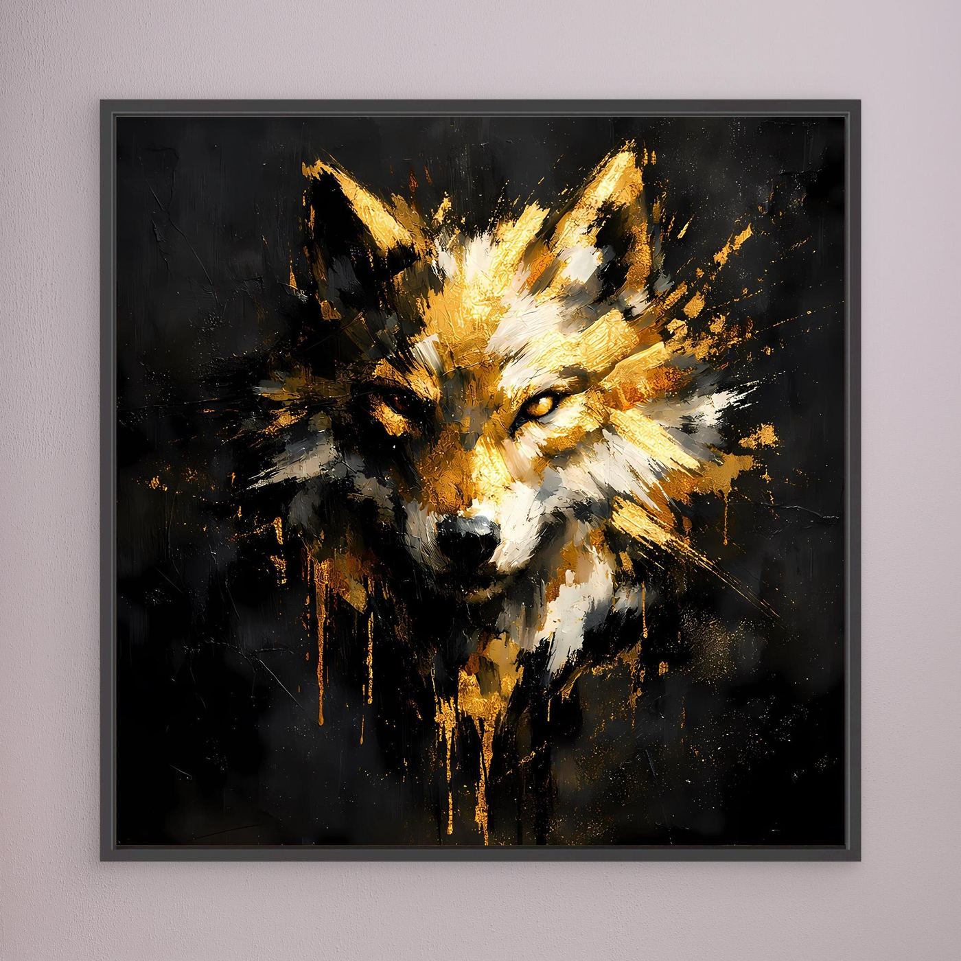 Leinwand Goldener Wolfskopf | Abstraktes Wildtier Wandbild Modern
