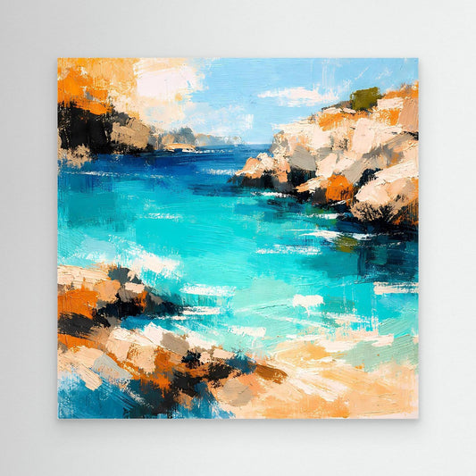 Leinwand Traumhafte Klippenbucht | Abstraktes Mediterranes Küsten Wandbild