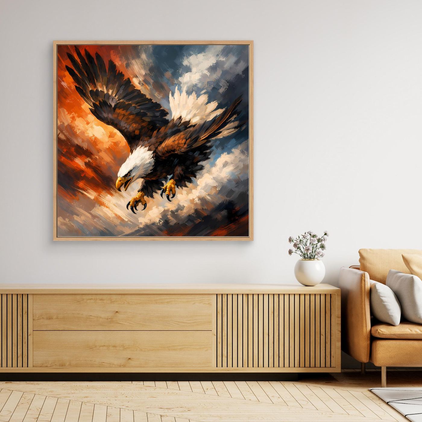 Leinwand Abstraktes Adler Gemälde | Modernes Kraftvolles Wandbild Fliegender Seeadler