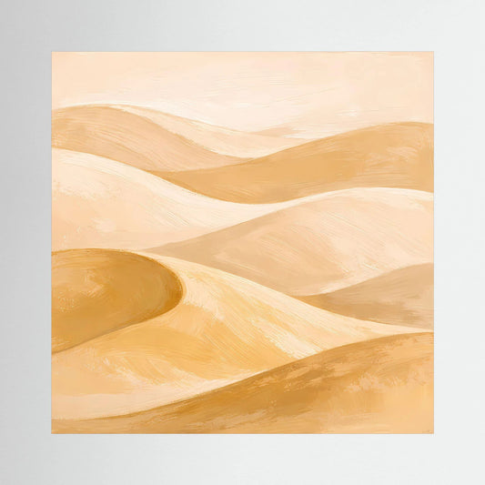 Quadratisches Leinwand-Wandbild mit abstrakten beige-goldenen Sanddünen und weichen Linien