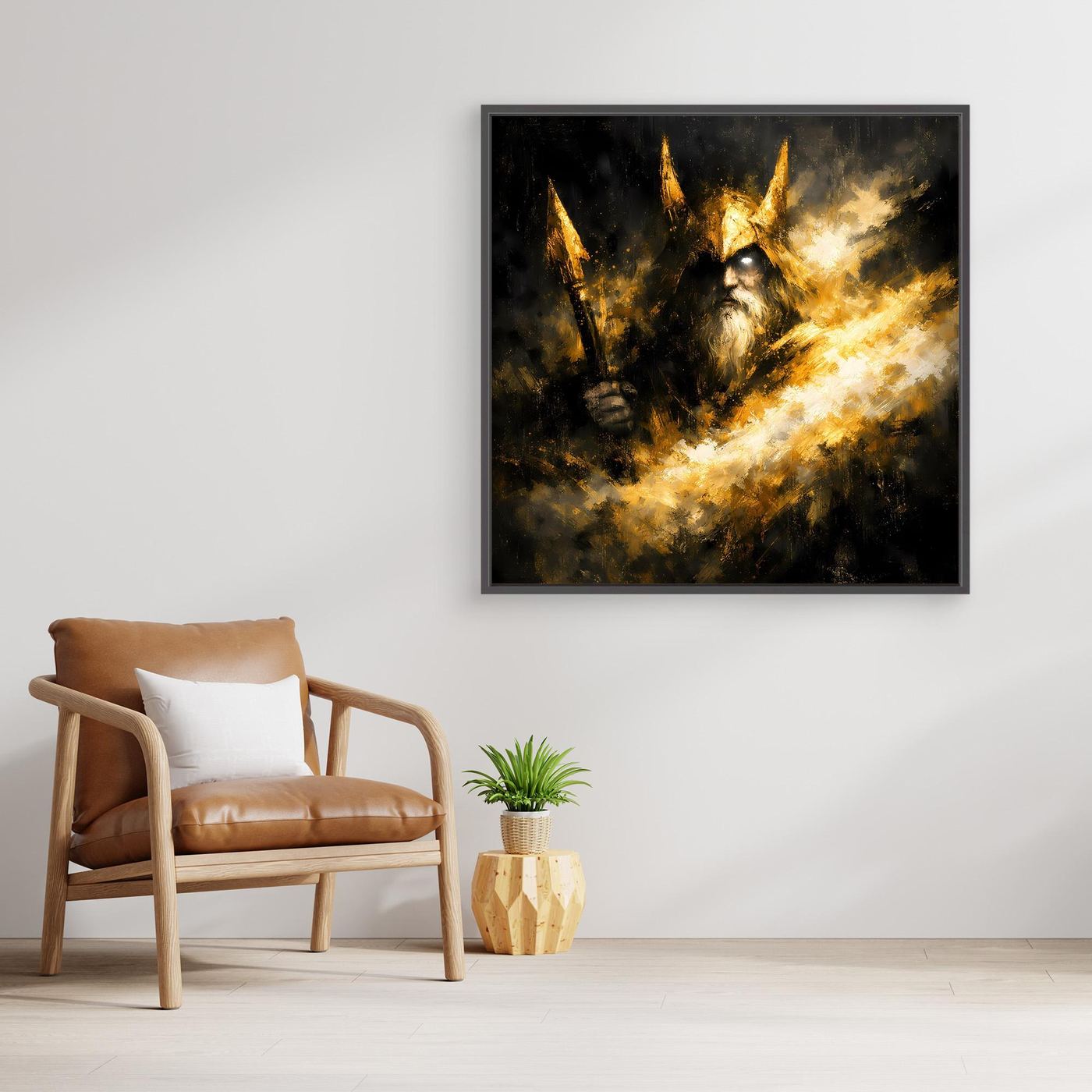 Leinwand Goldener Odin Nordischer Gott | Abstraktes Wikinger Wandbild Modern