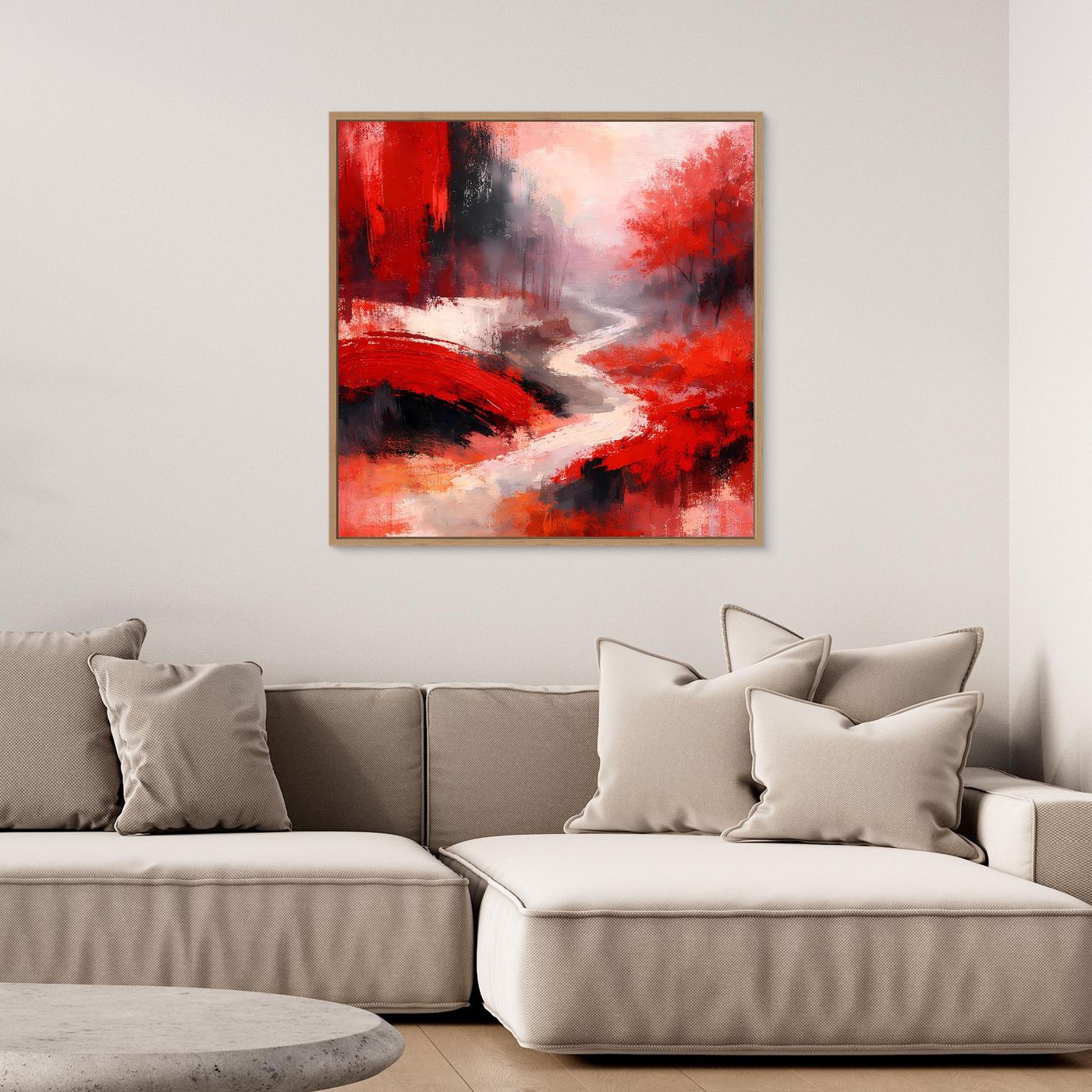 Leinwand Traditionelle Rote Brücke am Fluss | Japanisches Natur Wandbild