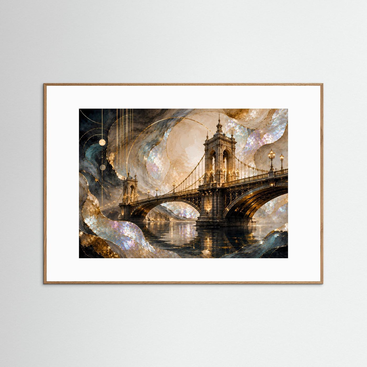 Majestätische Brücke in Gold & Perlmutt | Abstrakte Architektur Kunst