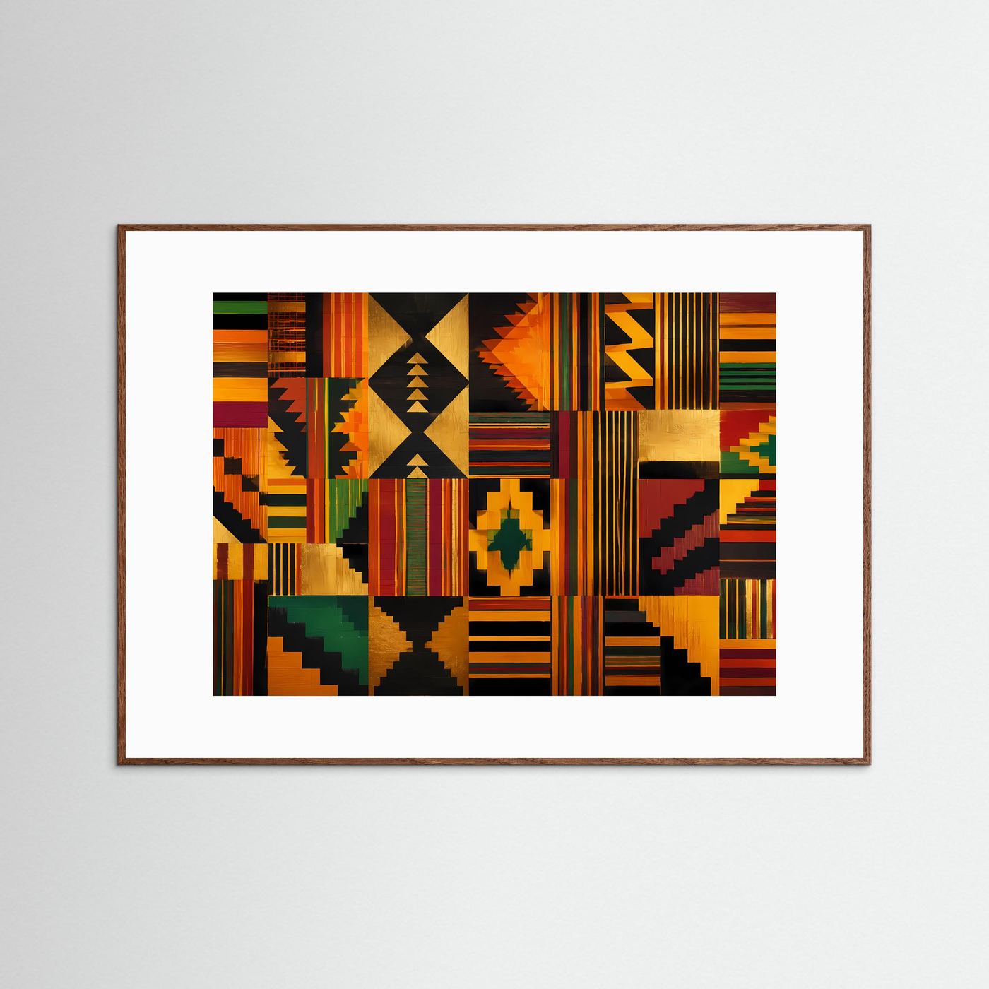 Geometrisches Kente-Muster in Gold & Farben | Modernes Wandbild mit Ethno-Art & Mustern