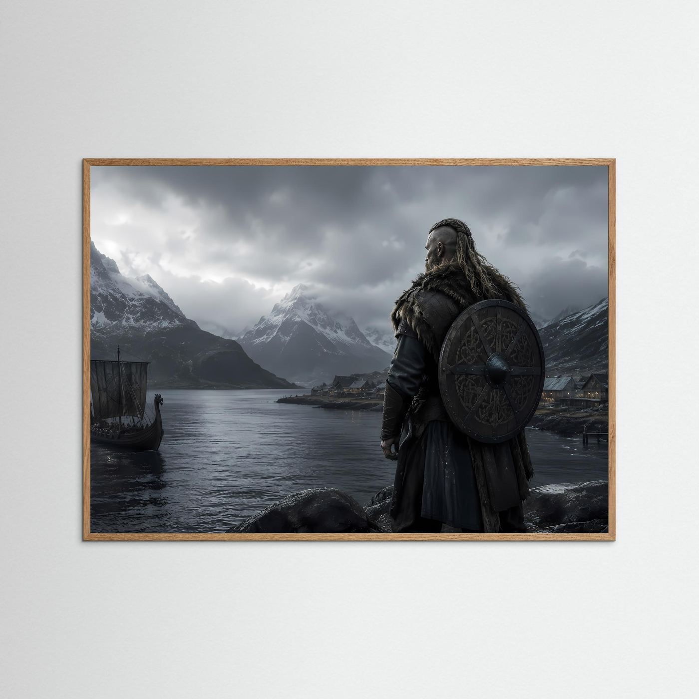 Wikinger am nordischen Fjord | Mystische Wikinger Landschaft mit Langschiff