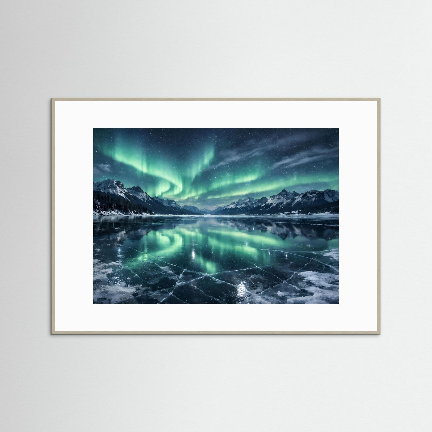 Magisches Nordlicht über dem Eissee | Panorama Aurora & Winter Poster Querformat
