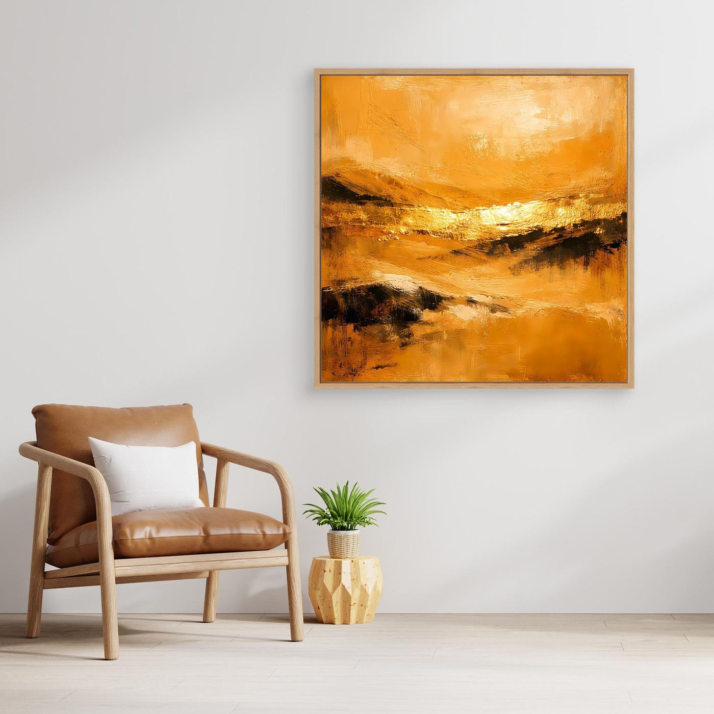 Leinwand Abstrakte Landschaft in Gold und Ocker | Modernes Elegantes Natur Wandbild
