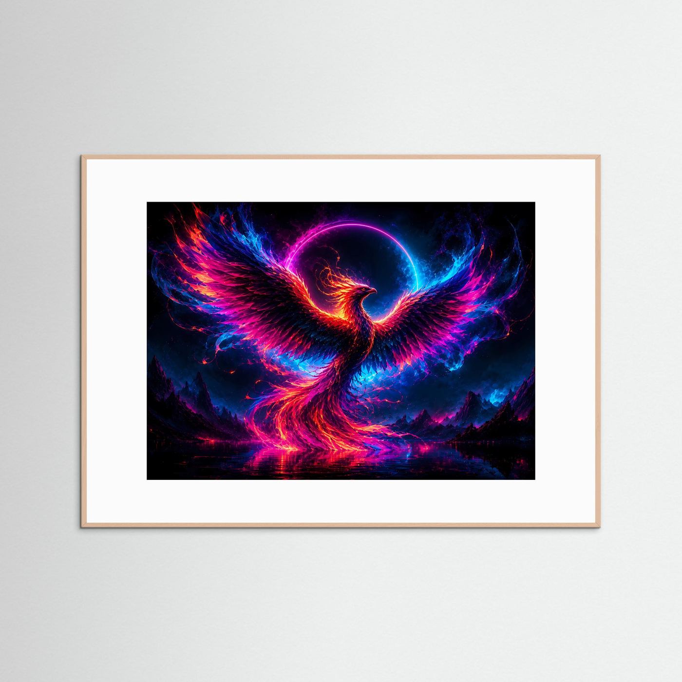 Phönix Poster Neon | Mystischer Feuerphönix Wandbild | Fantasy Vogel Kunst | Abstrakte Kosmische Wanddekoration | Leinwand Modern