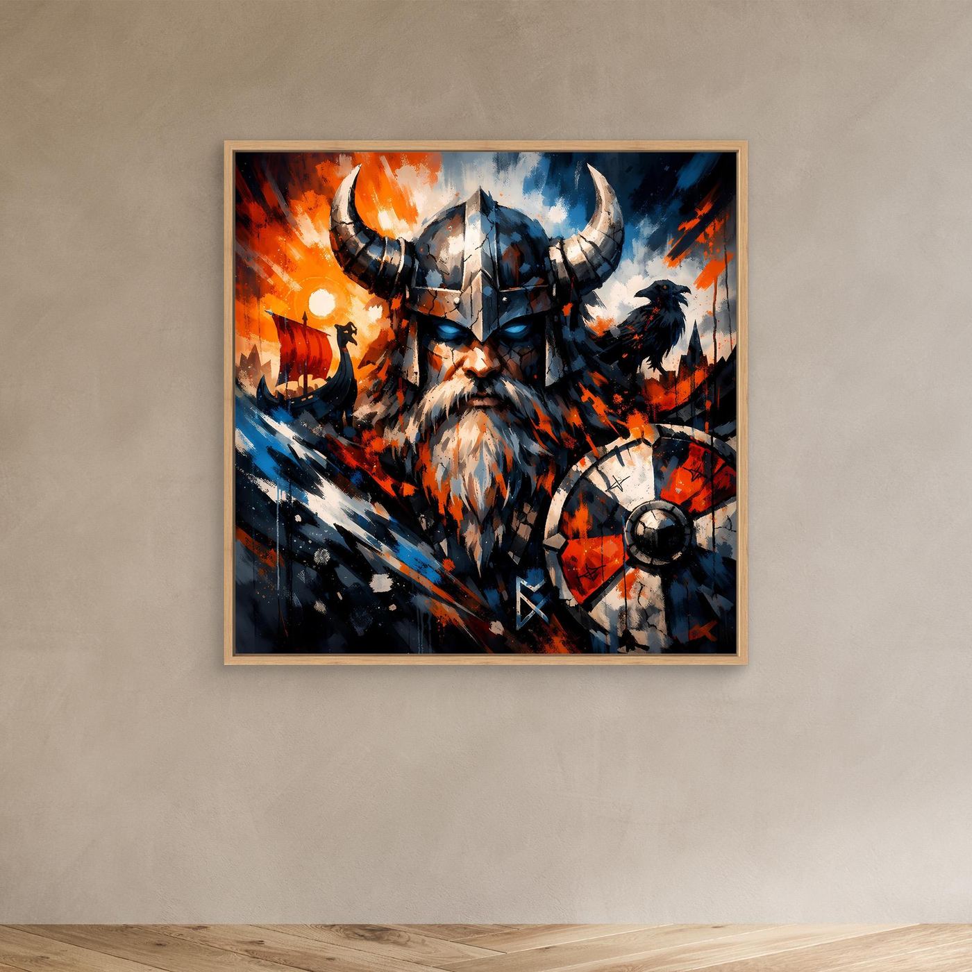 Leinwand Mythischer Wikinger-Krieger | Modernes Abstraktes Nordmann Wandbild