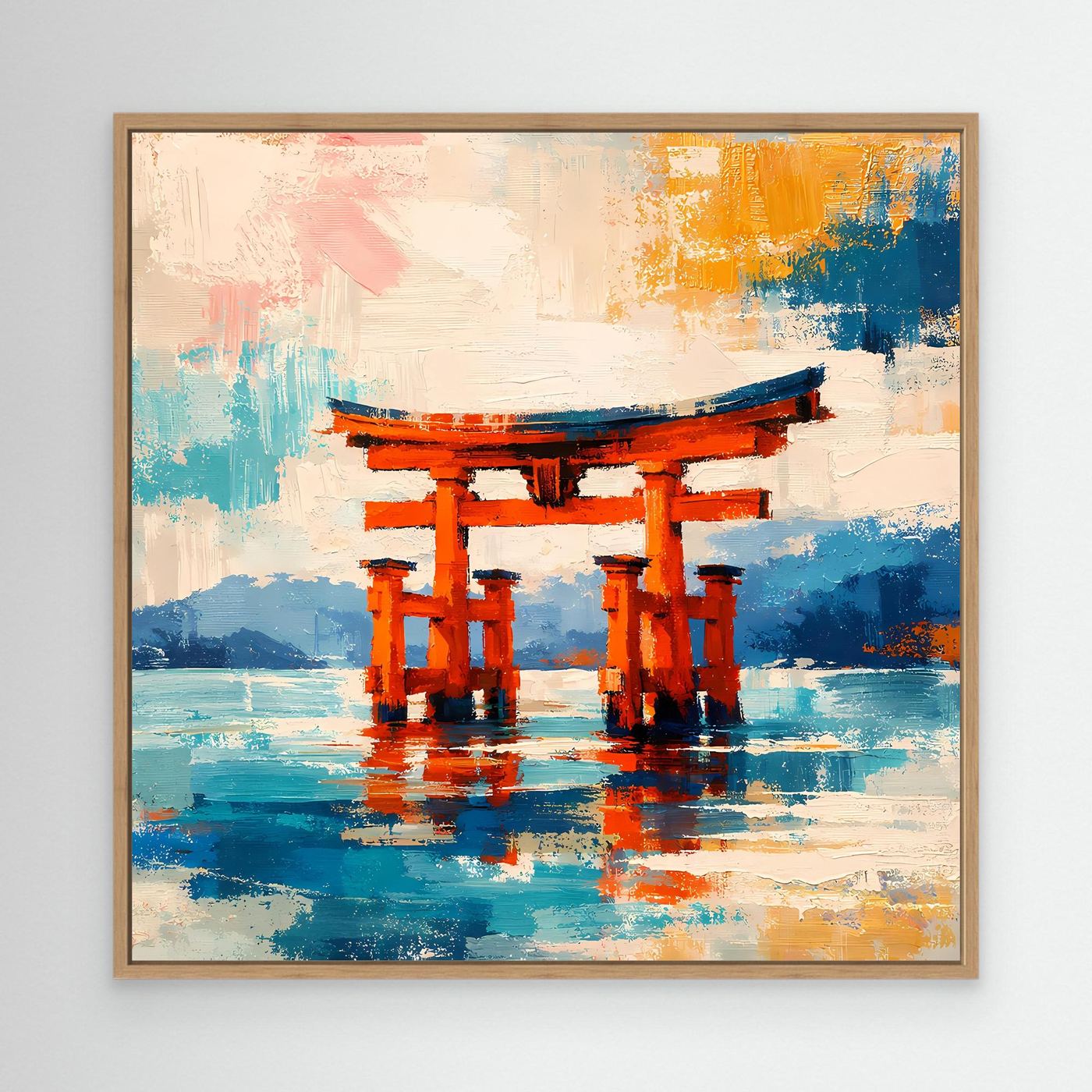 Leinwandbild Japanisches Torii-Tor im Meer | Abstraktes Kultur Wandbild auf echtem Holzkeilrahmen