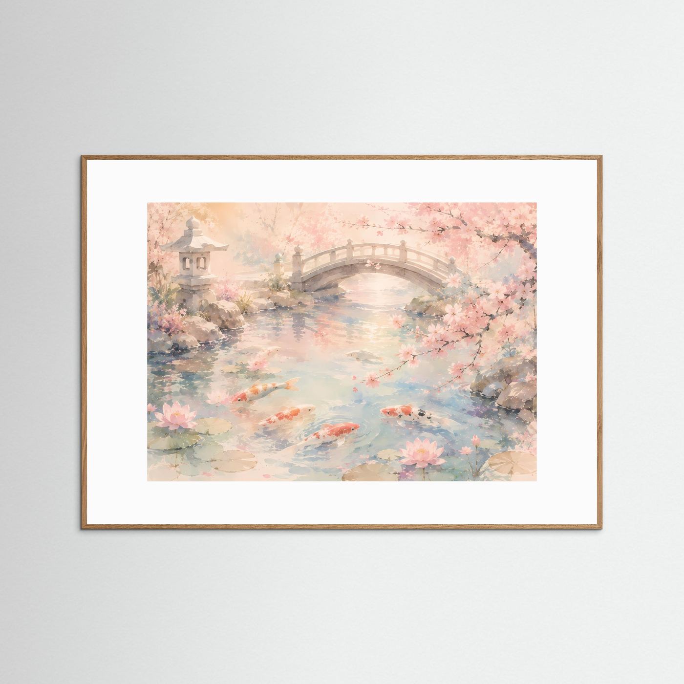 Japanischer Koi-Teich mit Kirschblüten | Zen Garten in Pastell Rosa