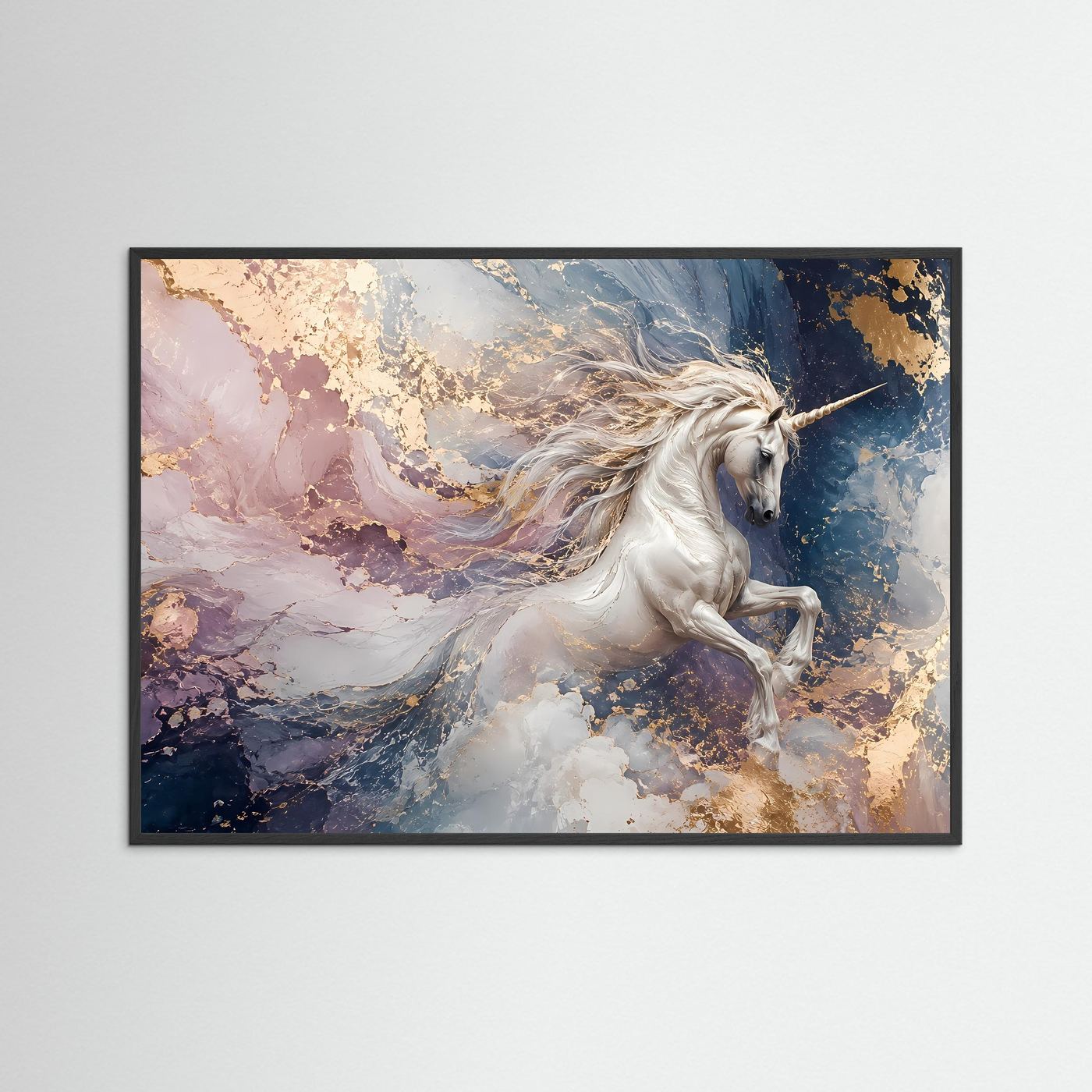 Weißes Einhorn in Gold & Pastell | Elegante Fantasy Kunst