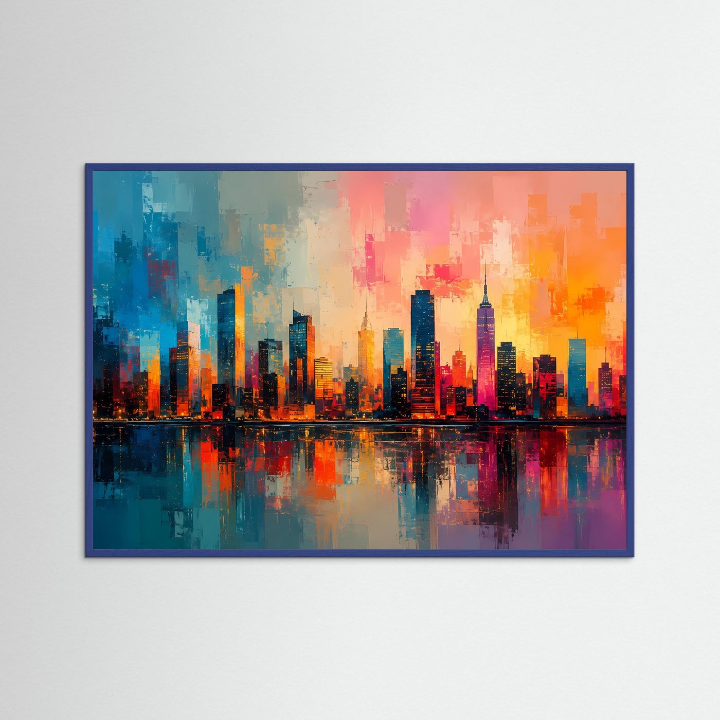 Faszinierende Skyline bei Sonnenuntergang | Moderne Stadt- & Architektur-Kunst im Querformat